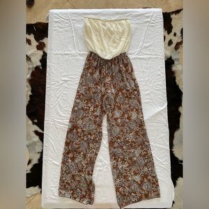 Rainbow White and Brown Sleeveless Jumpsuit (Size Medium)
